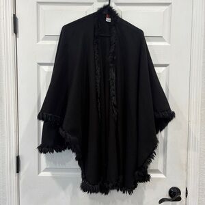 Olsen Europe Black Cape/Shall with Fringe Trim and Open Front